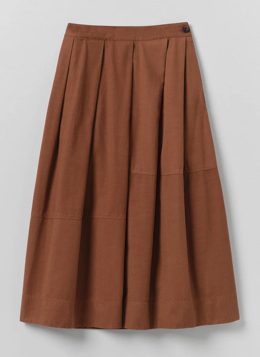 TOAST - Slanted Pleat Cotton Skirt, Brick