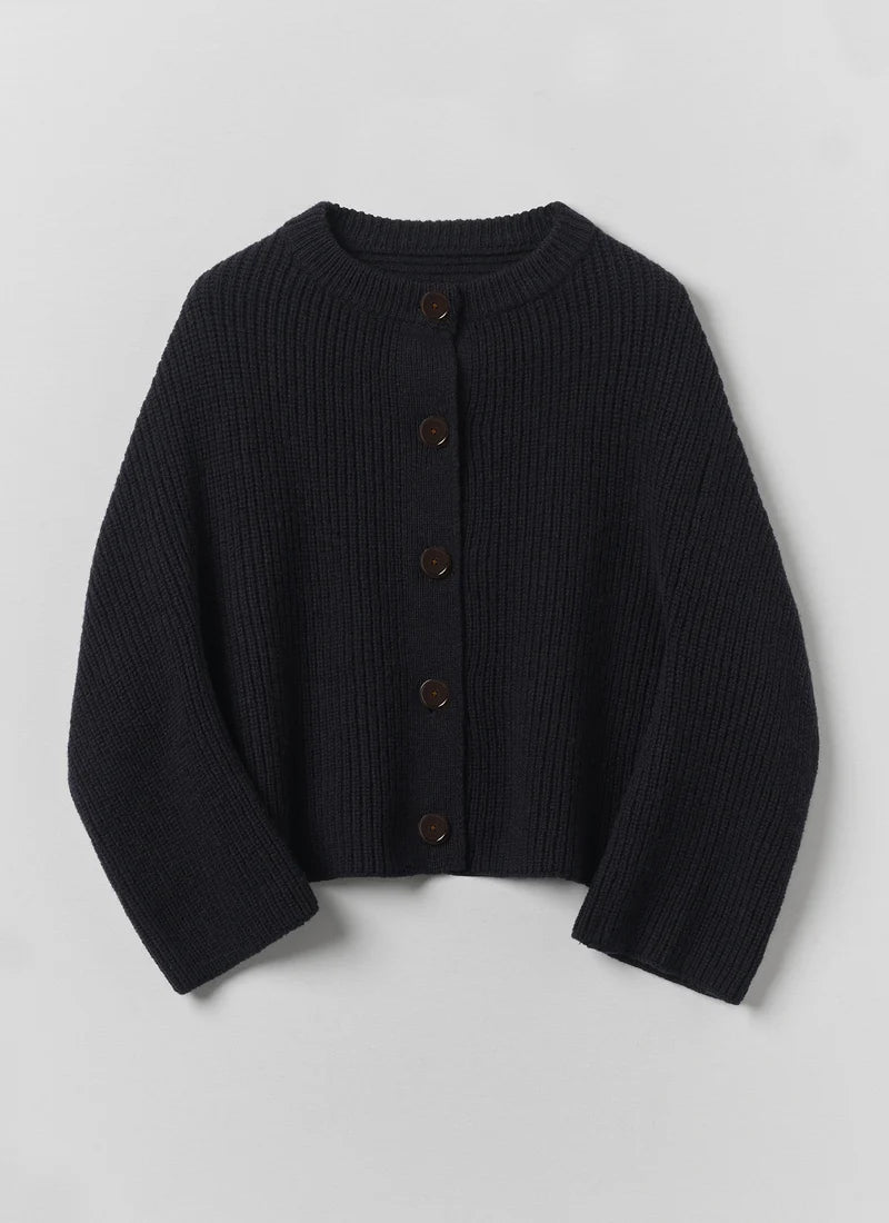 TOAST - Ribbed Wool Rounded Cardigan, Dark Navy