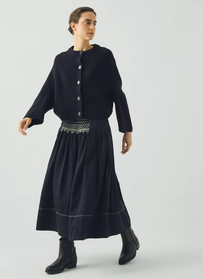 TOAST - Ribbed Wool Rounded Cardigan, Dark Navy