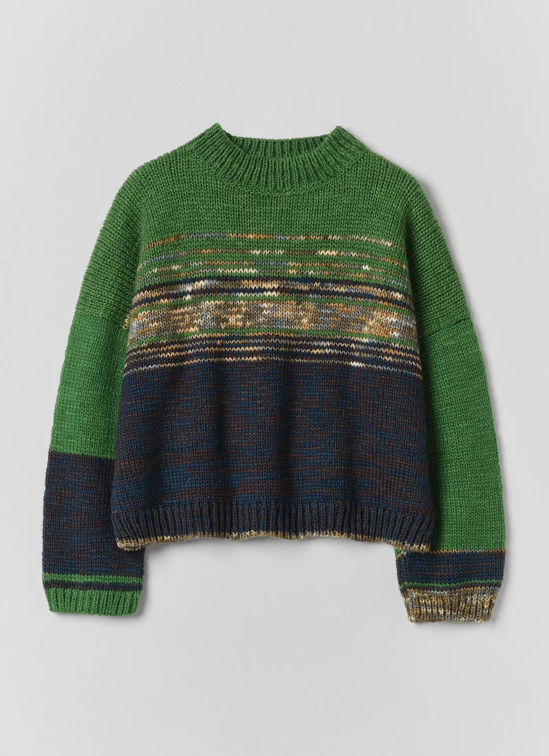 TOAST - Colour Block Hand Framed Wool Sweater, Green Multi
