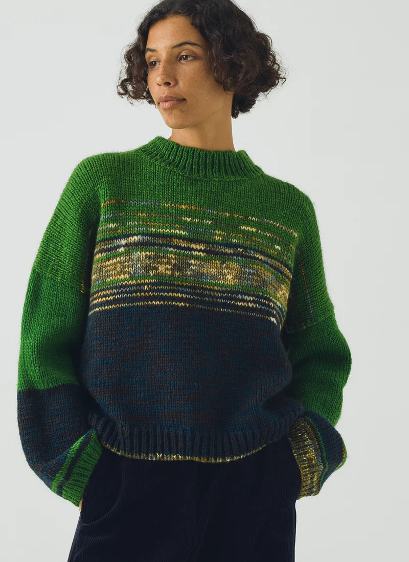 TOAST - Colour Block Hand Framed Wool Sweater, Green Multi