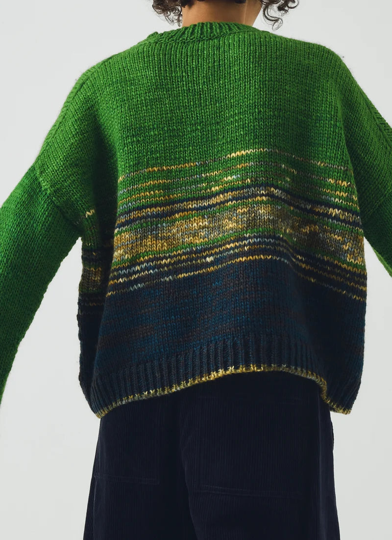 TOAST - Colour Block Hand Framed Wool Sweater, Green Multi