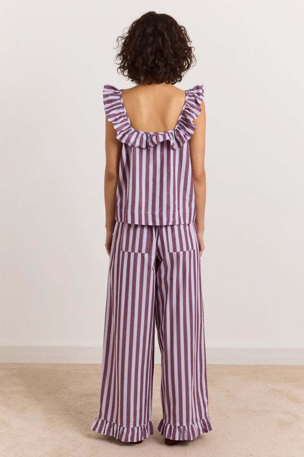 Damson Madder - Bobbie 3 Piece PJ Set, Ruby Violet Stripe