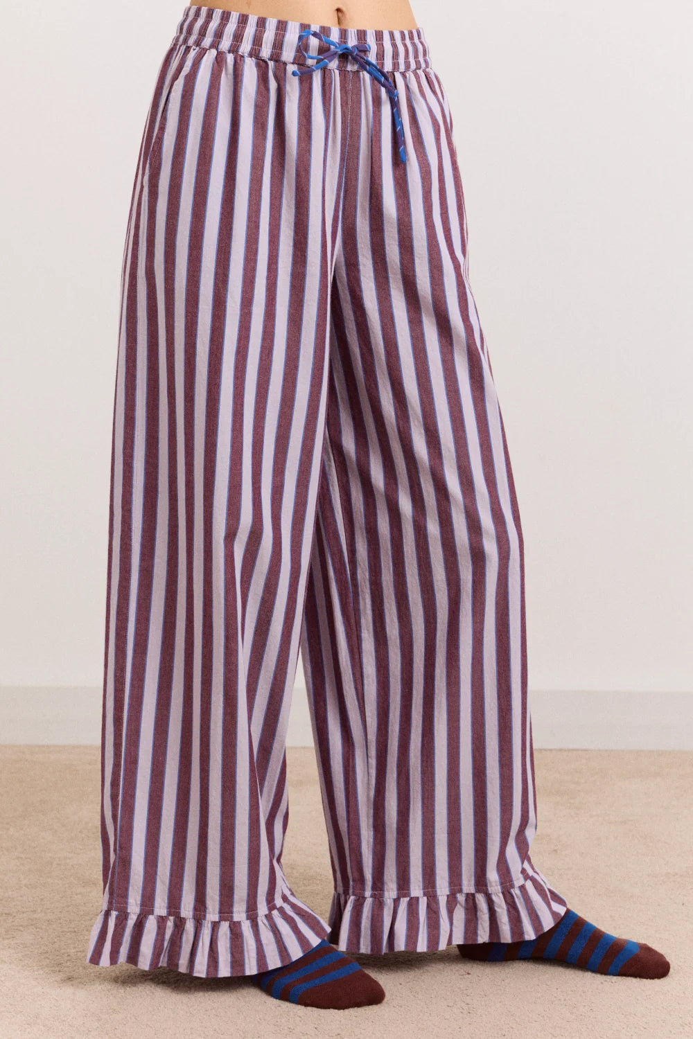 Damson Madder - Bobbie 3 Piece PJ Set, Ruby Violet Stripe