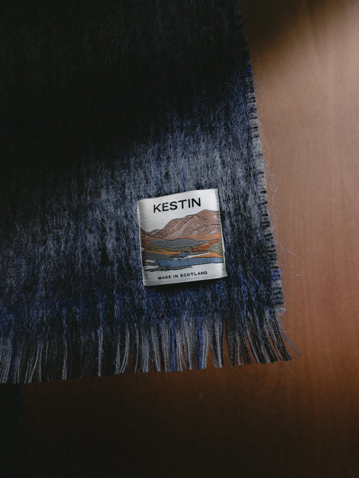 Kestin - Muir Brushed Scarf, Navy Check Mohair Blend