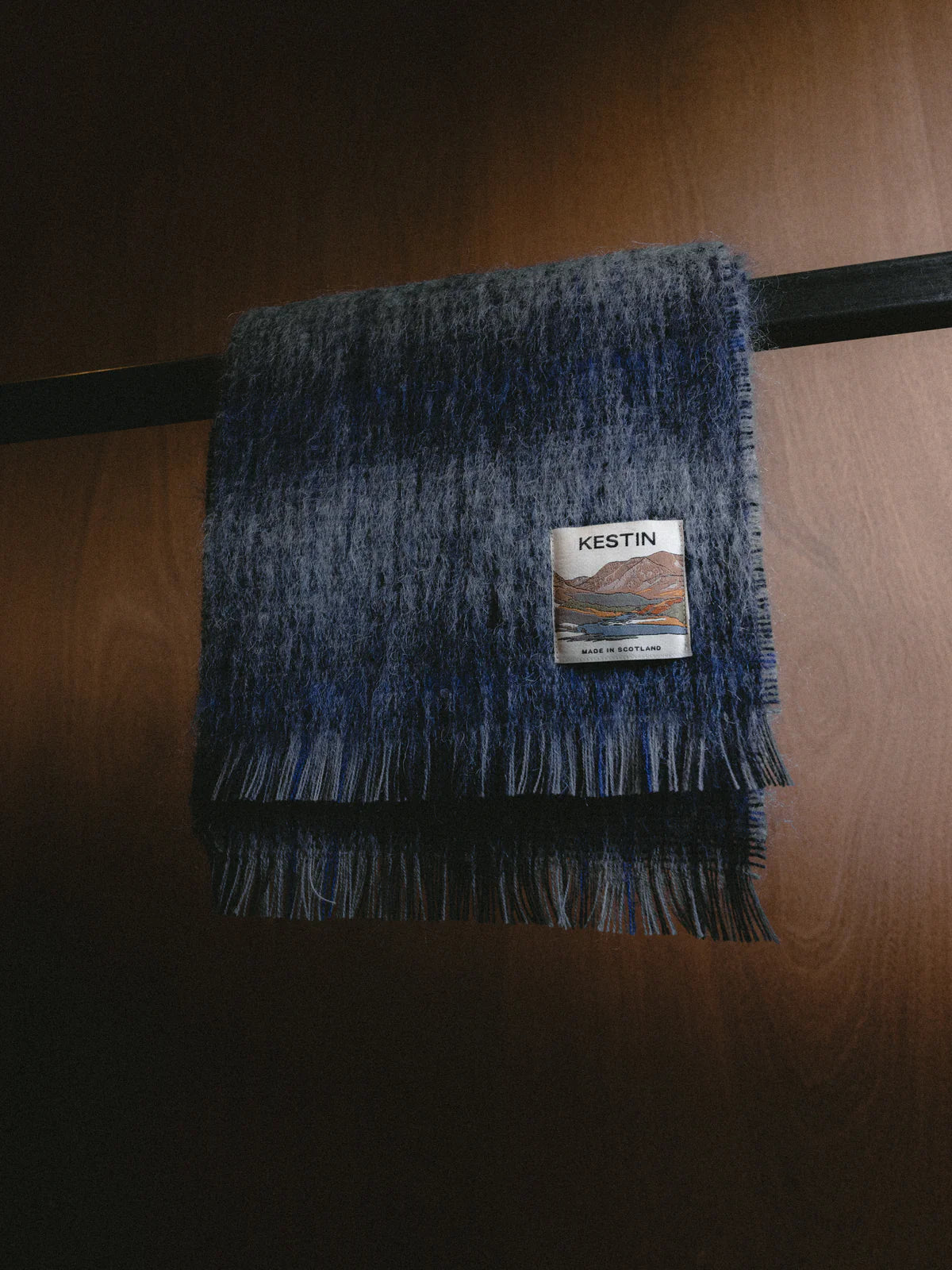 Kestin - Muir Brushed Scarf, Navy Check Mohair Blend