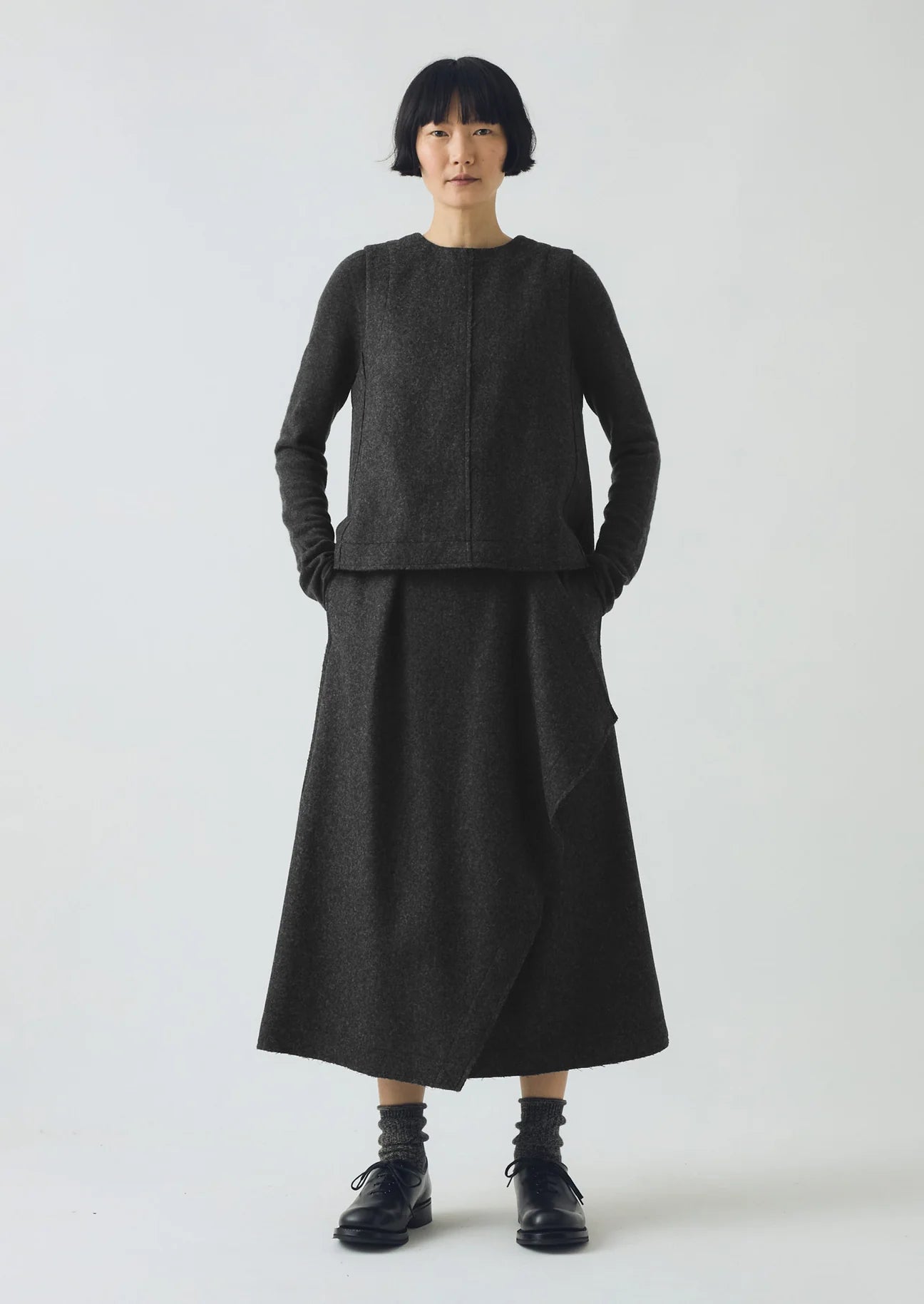 TOAST - Boiled Wool Twill Button Back Top