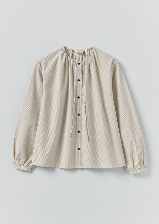 TOAST - Gathered Neck Mini Stripe Shirt