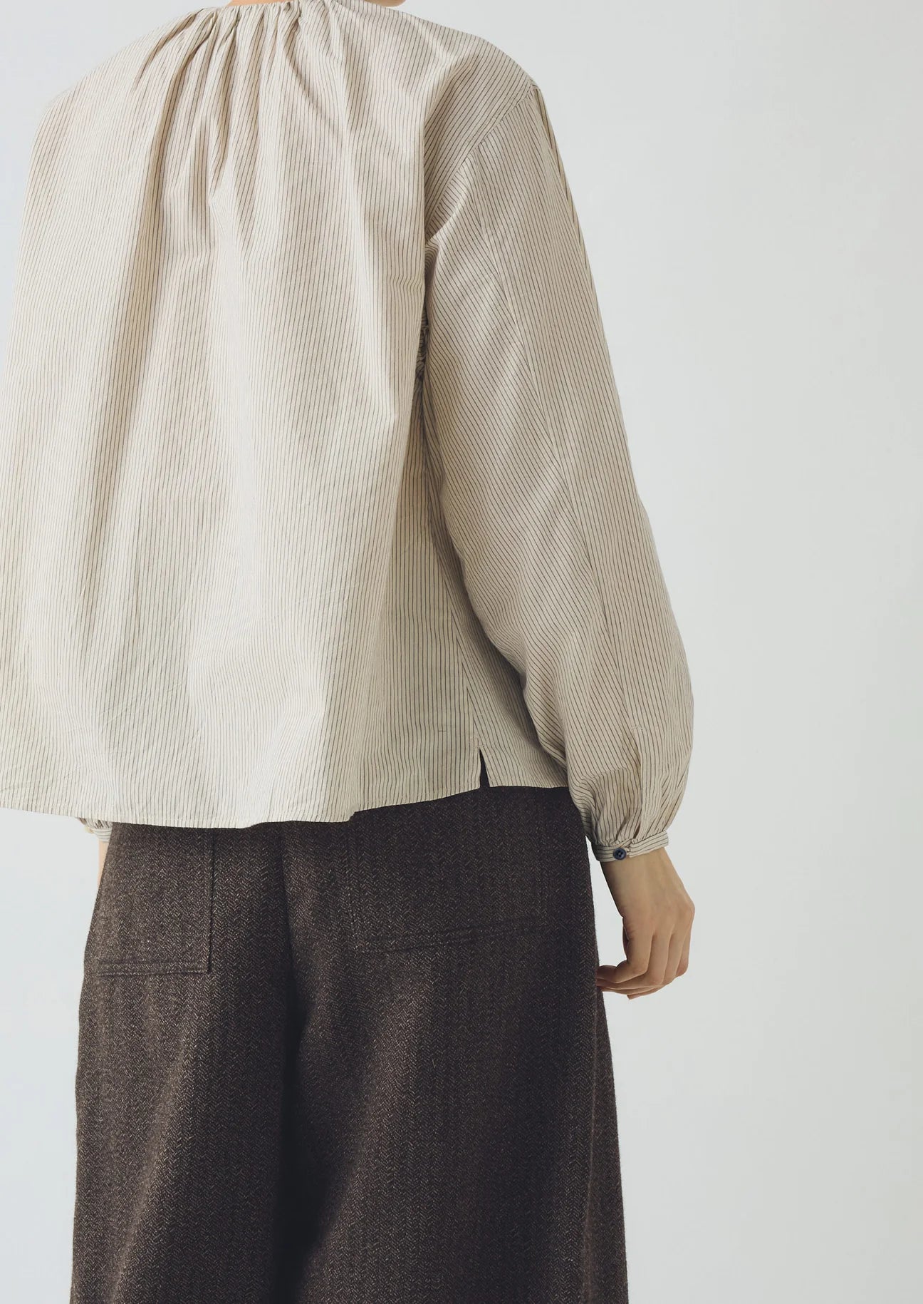 TOAST - Gathered Neck Mini Stripe Shirt