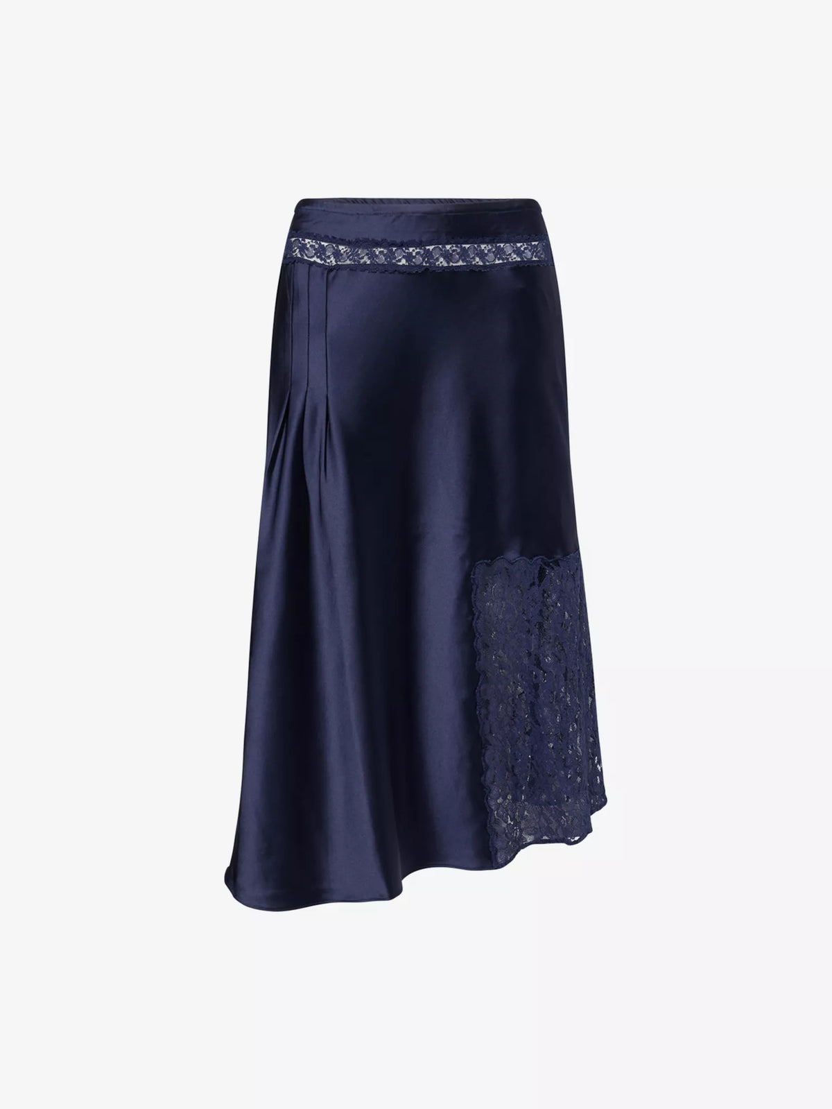 Damson Madder - Elea Satin and Lace Midi Skirt, Navy