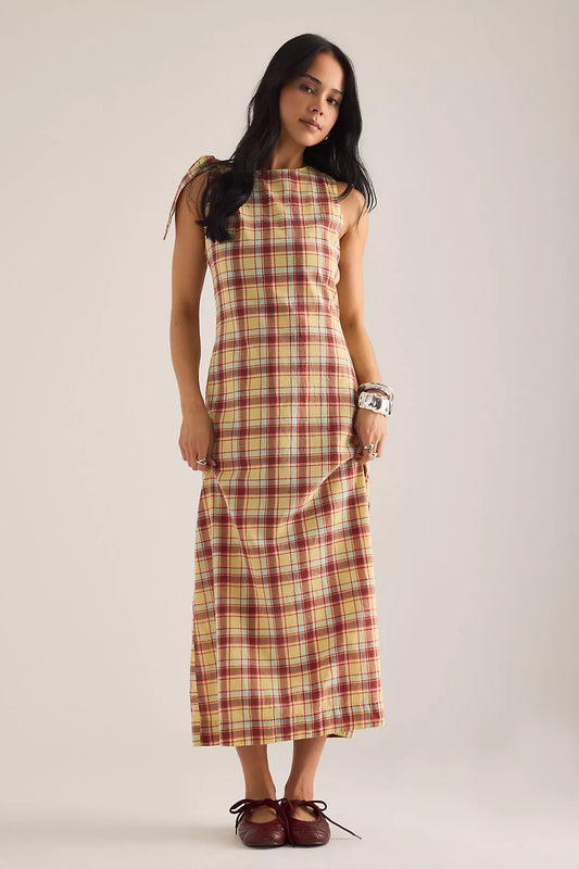 Damson Madder - Estelle Midi Dress, Celery Check