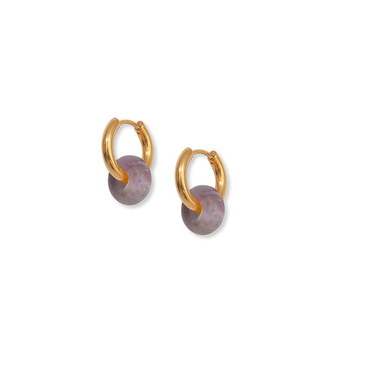 A Weathered Penny Amethyst Hoops Gold