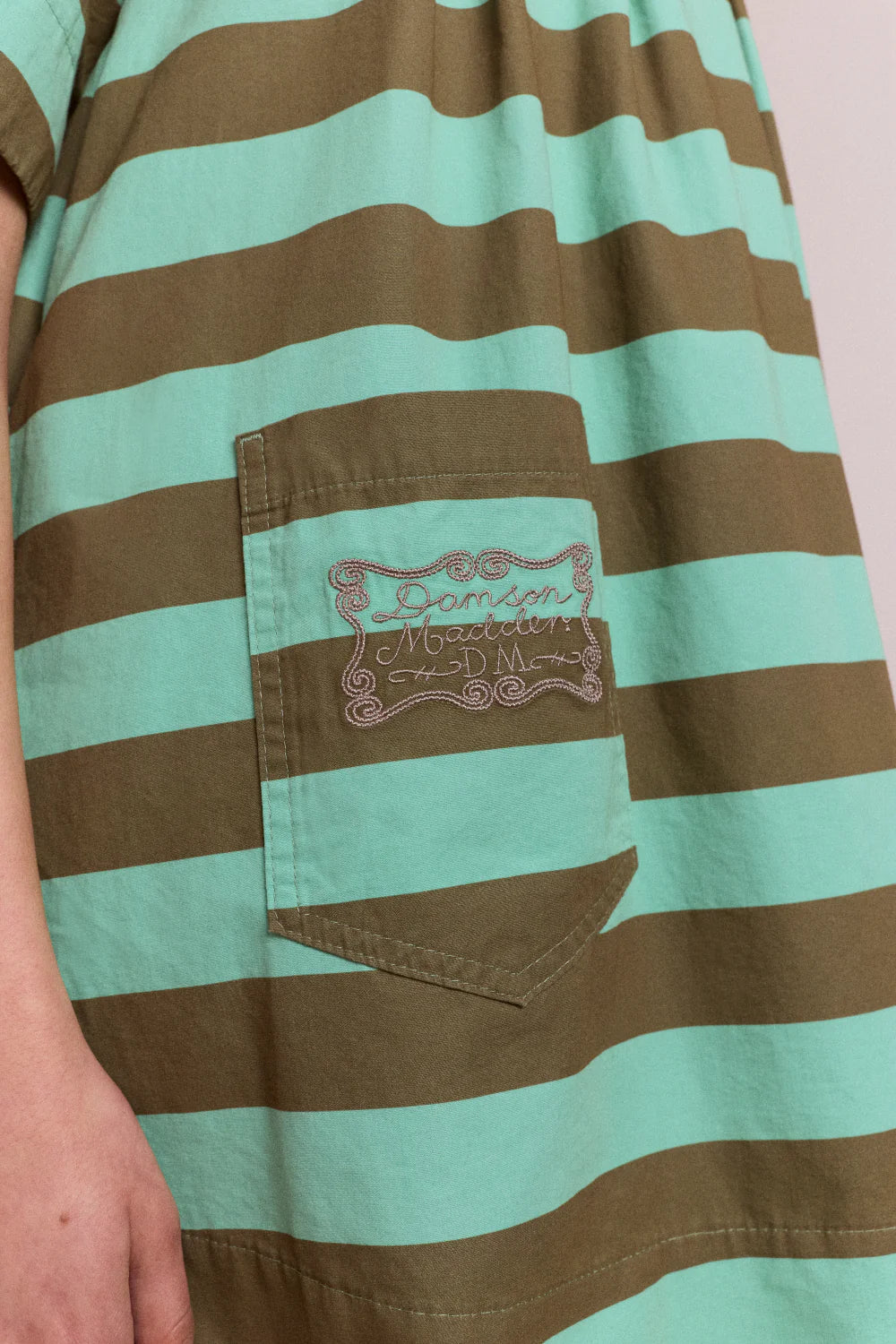 Damson Madder - Maggie Mini Polo Dress, Aqua Olive Stripe