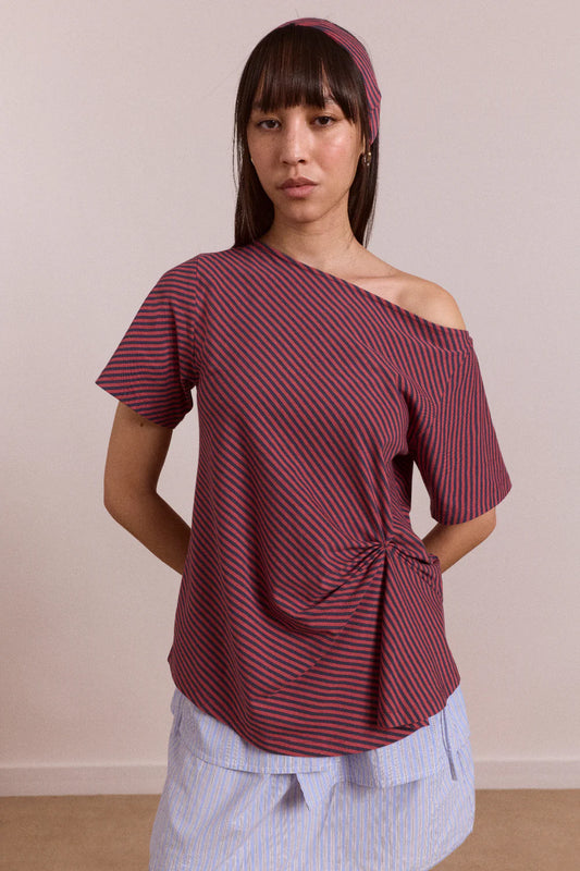 Damson Madder - Reece Tee, Red Stripe