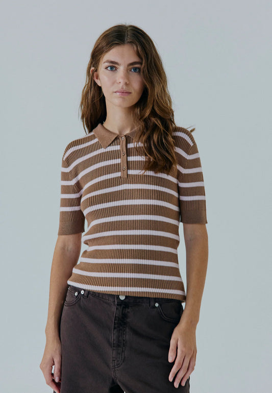 NORR - Ena Knit Top, Bordeaux Stripe