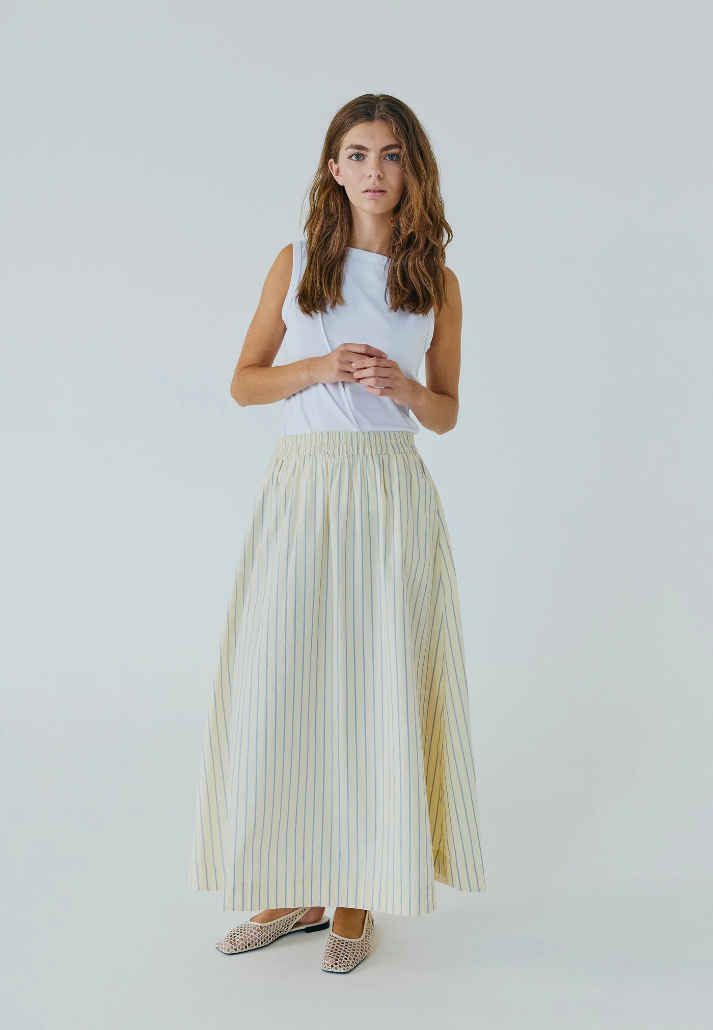 NORR - Frikka Maxi Skirt, Light Yellow Stripe