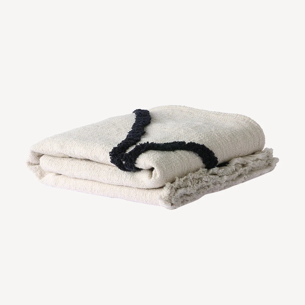 HKliving - Soft Woven Throw - Natural with Black Tufted Lines