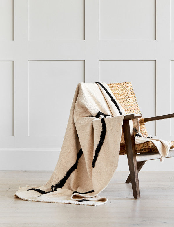 HKliving - Soft Woven Throw - Natural with Black Tufted Lines