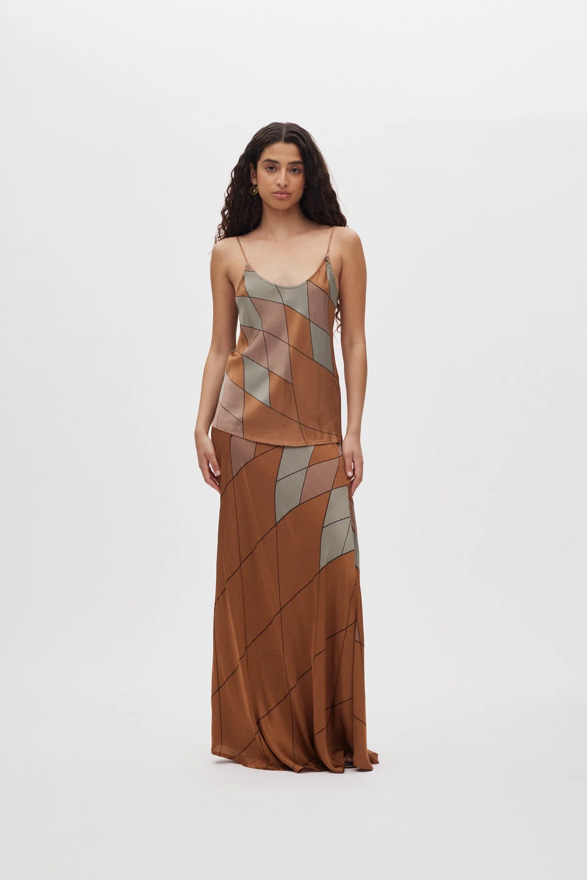 Rabens Saloner - Mumle Diamond Print Bias Skirt, Rust