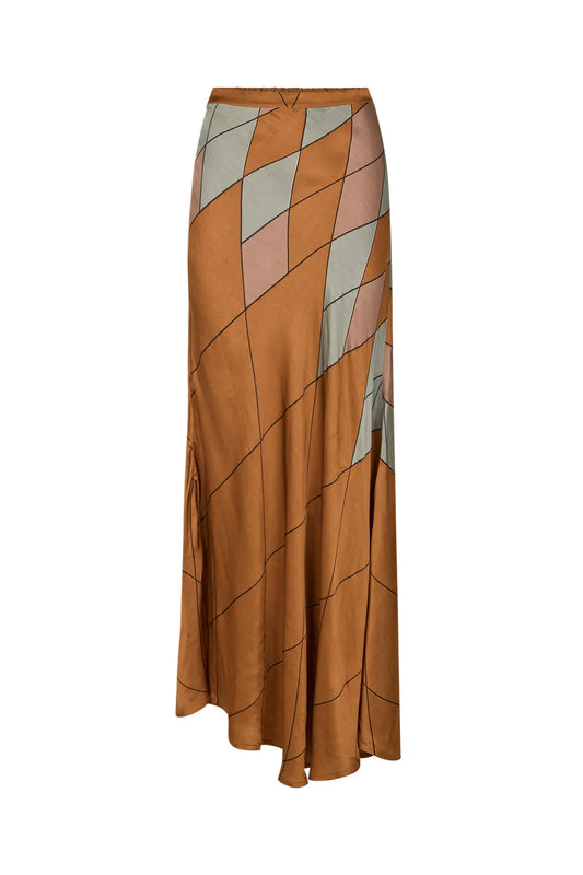 Rabens Saloner - Mumle Diamond Print Bias Skirt, Rust