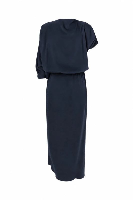 Rabens Saloner - Mila Ripple Drape Dress, Dark Blue