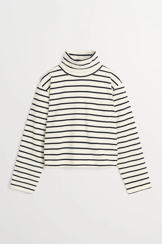 Skall Studio - Nessa T-Neck Blouse, Ecru/Navy Stripe
