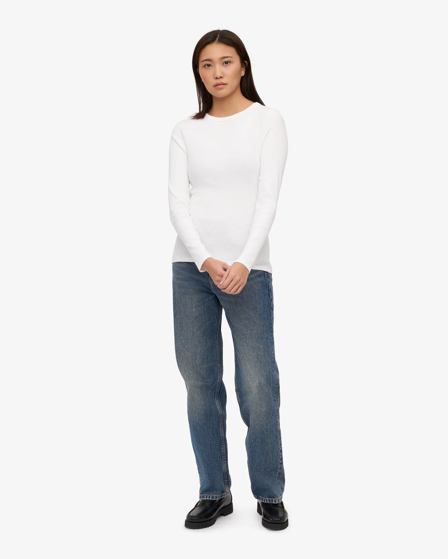 Colourful Standard - Organic Rib Long Sleeve Top, Optical White