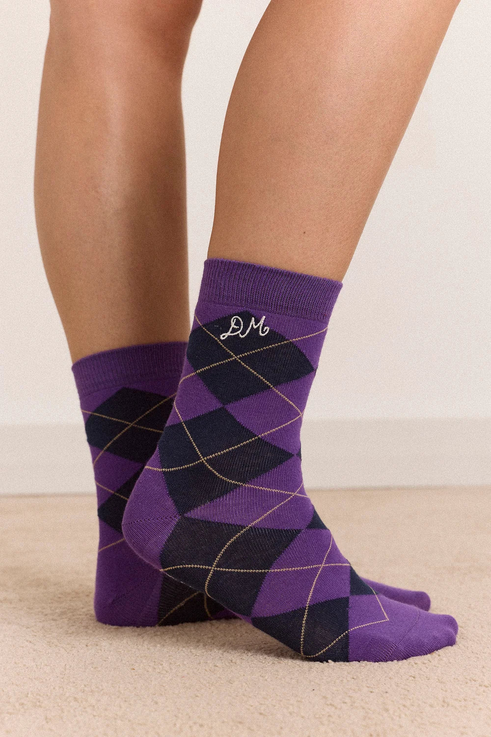Damson Madder - 2 Pack Socks, Olive & Purple Argyle