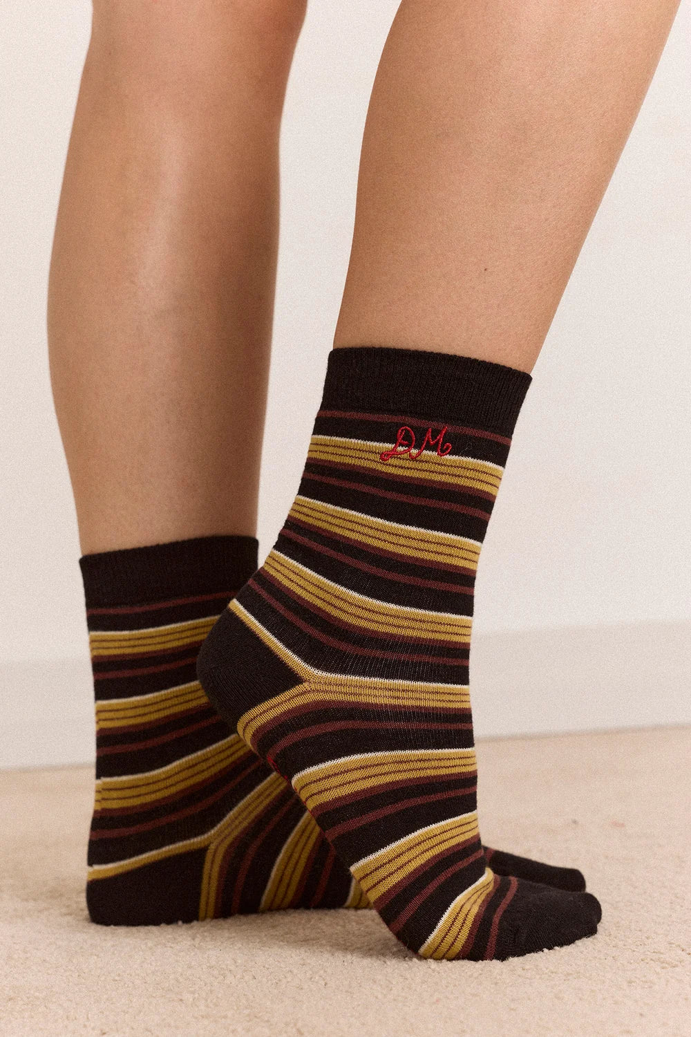 Damson Madder - Calf Length Socks, Chestnut Stripe