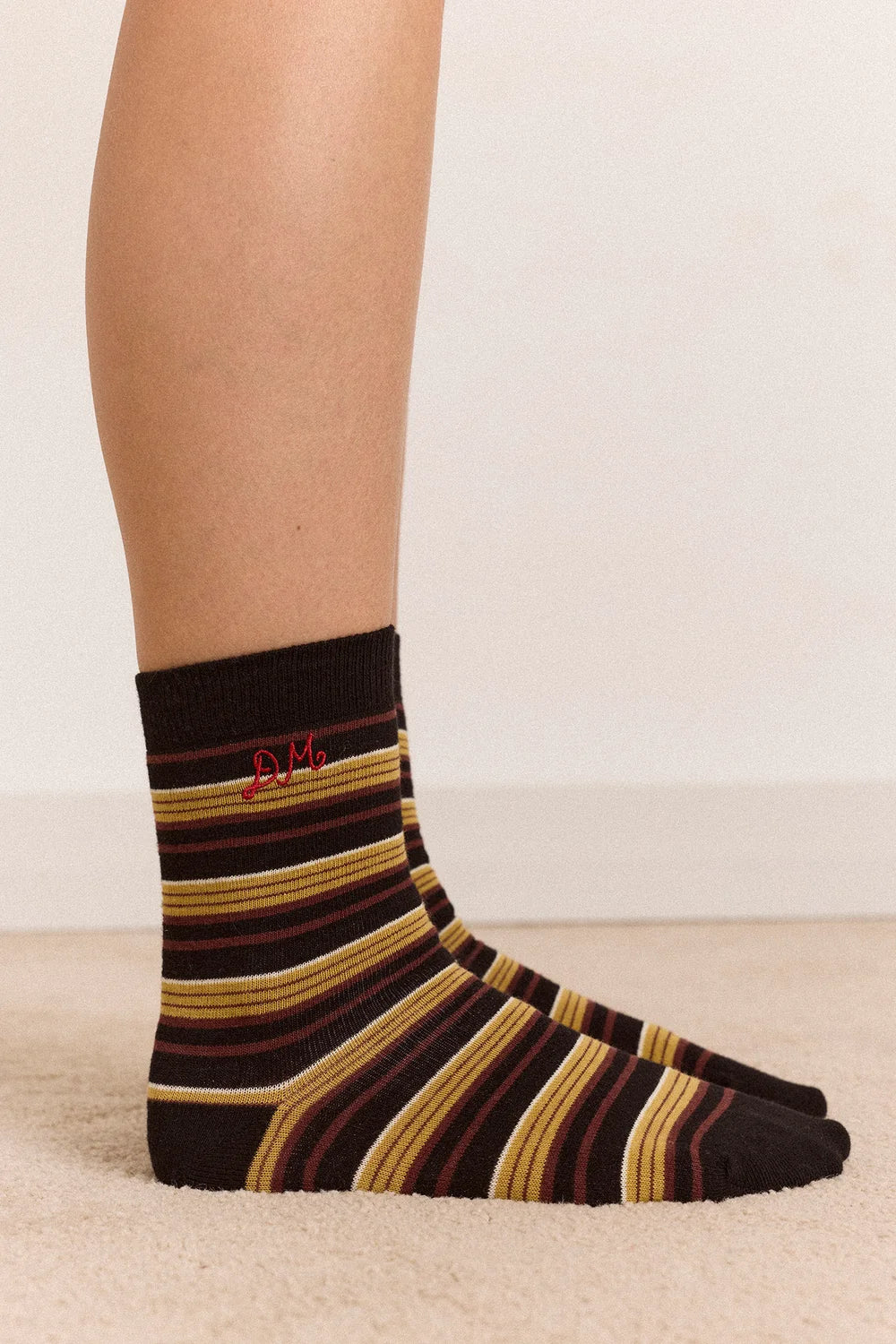 Damson Madder - Calf Length Socks, Chestnut Stripe