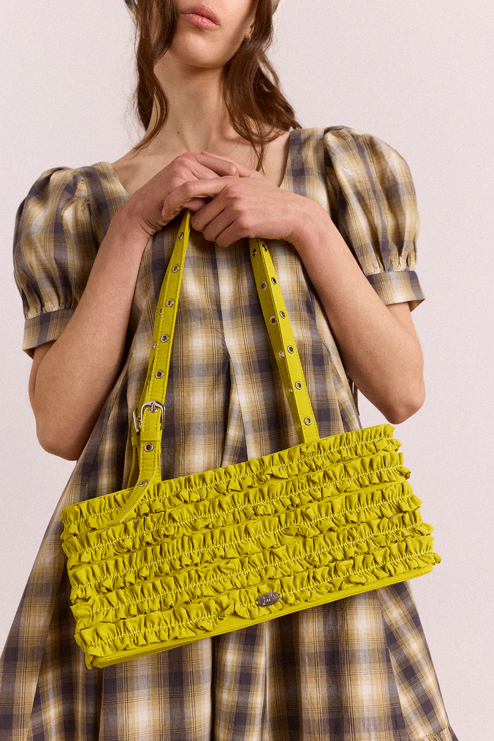 Damson Madder - Sophia Ruffle Bag, Chartreuse