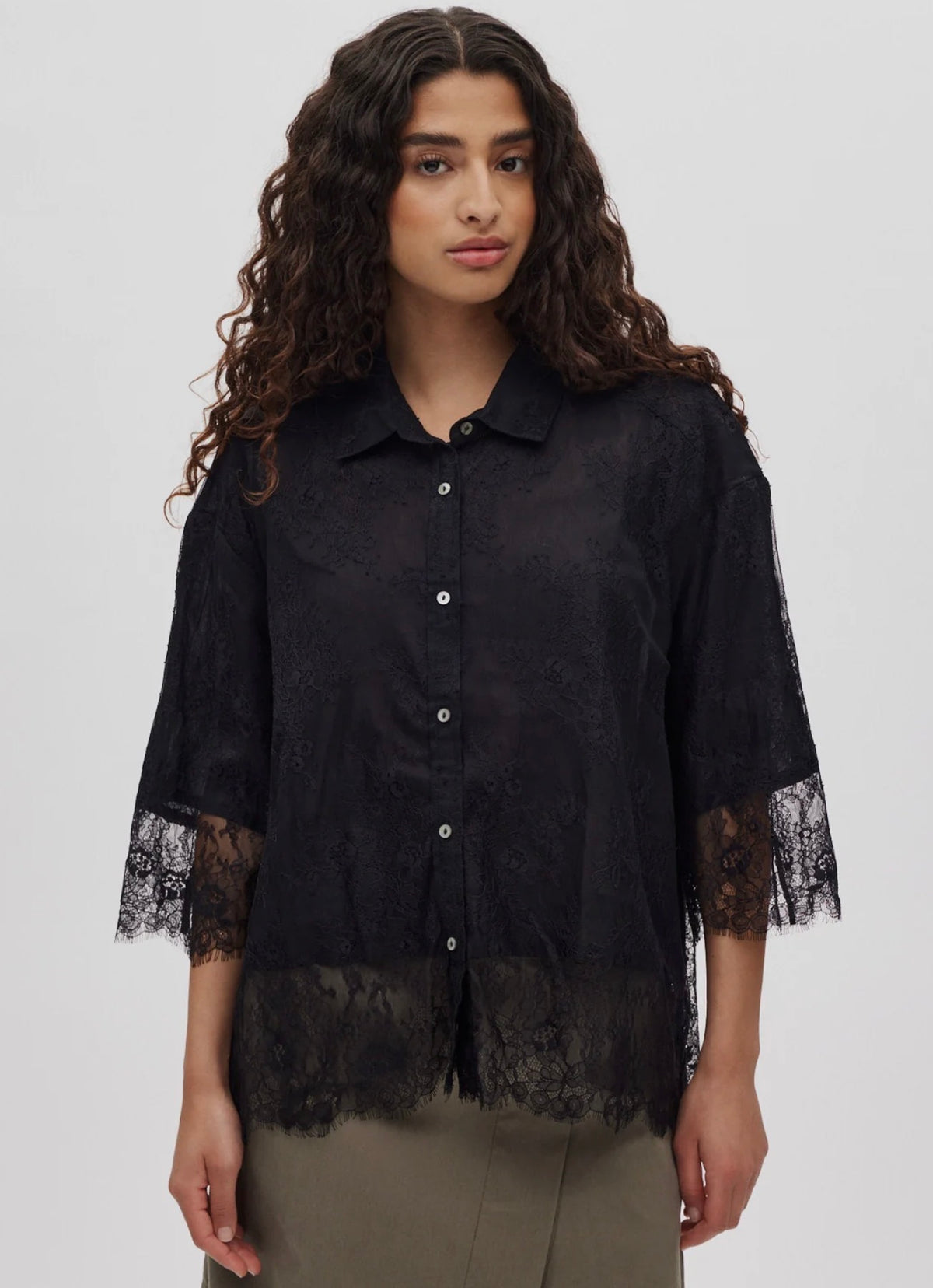 Rabens Saloner - Barbara Laced Multi Layer Shirt, Black