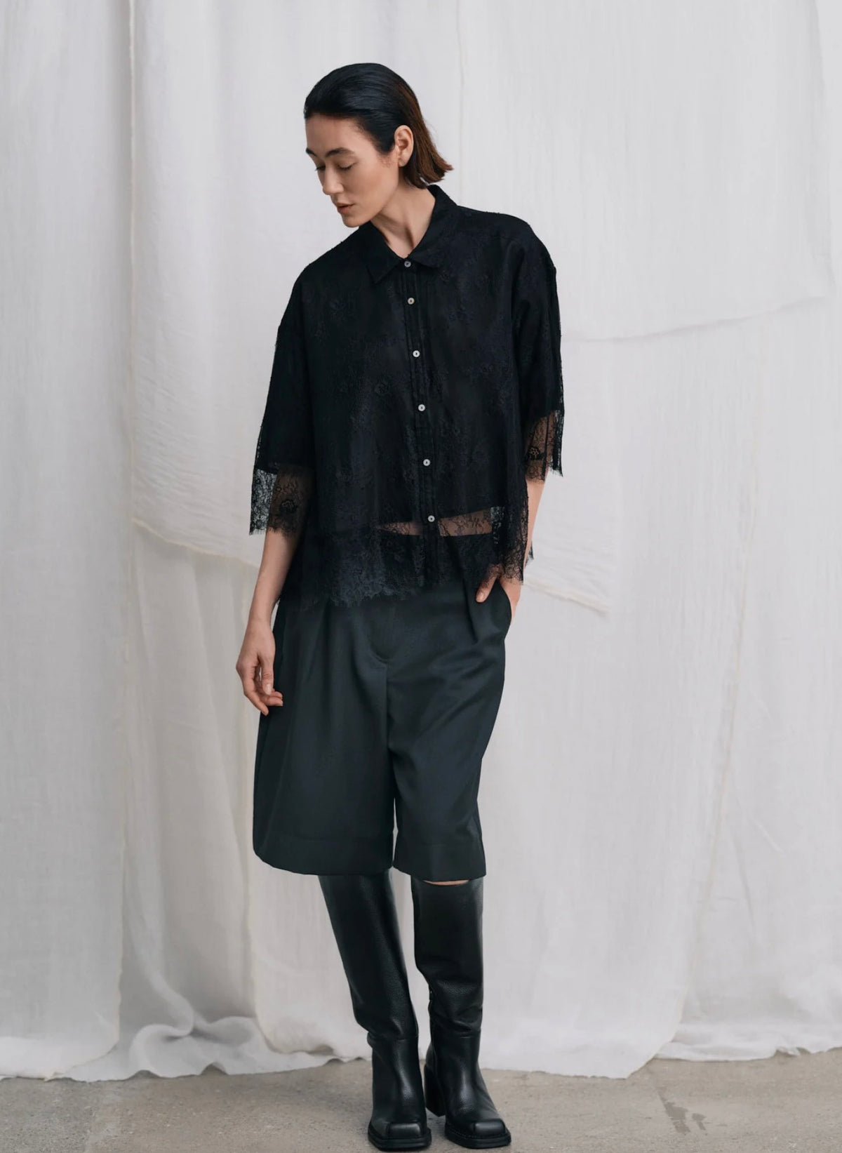 Rabens Saloner - Barbara Laced Multi Layer Shirt, Black