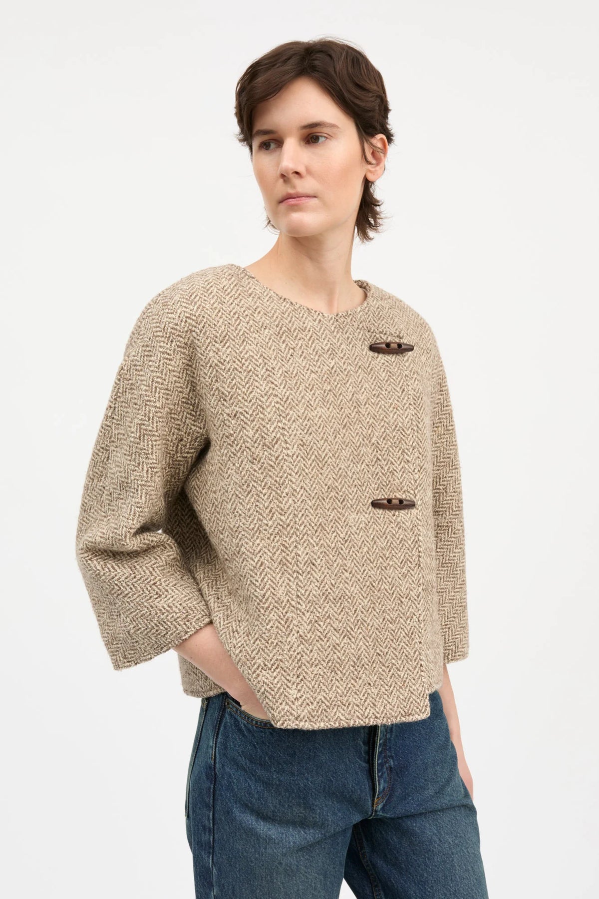 Skall Studio - Clothide Blazer, Brown/Cream Herringbone