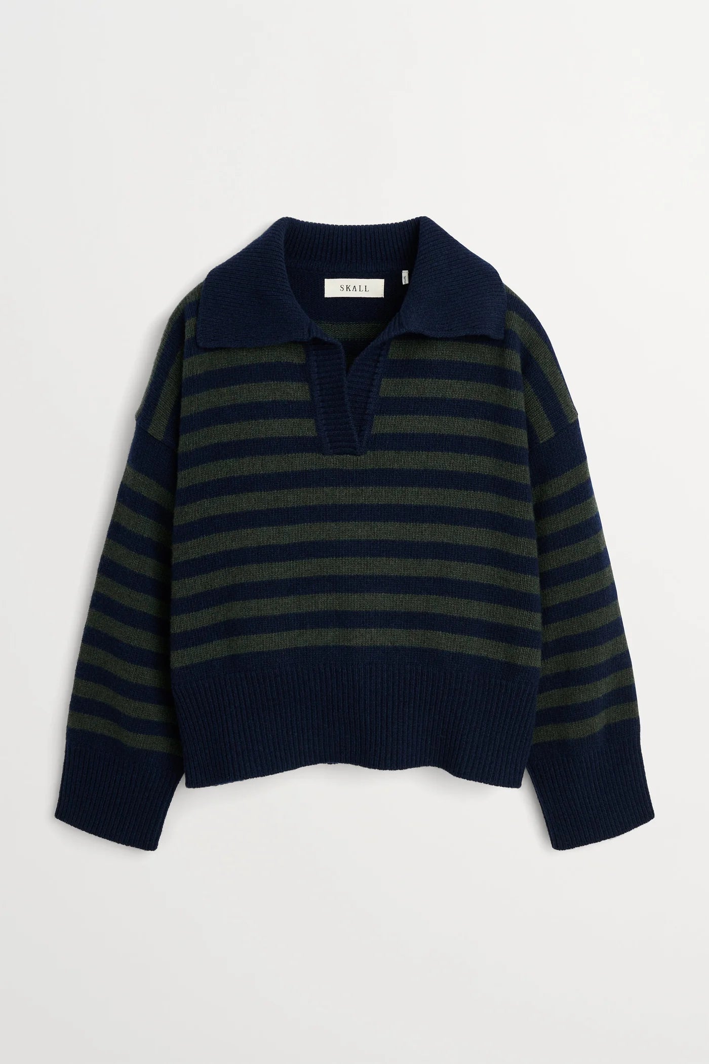 Skall Studio - Dean V-Neck Jumper, Navy/Dark Green Stripe