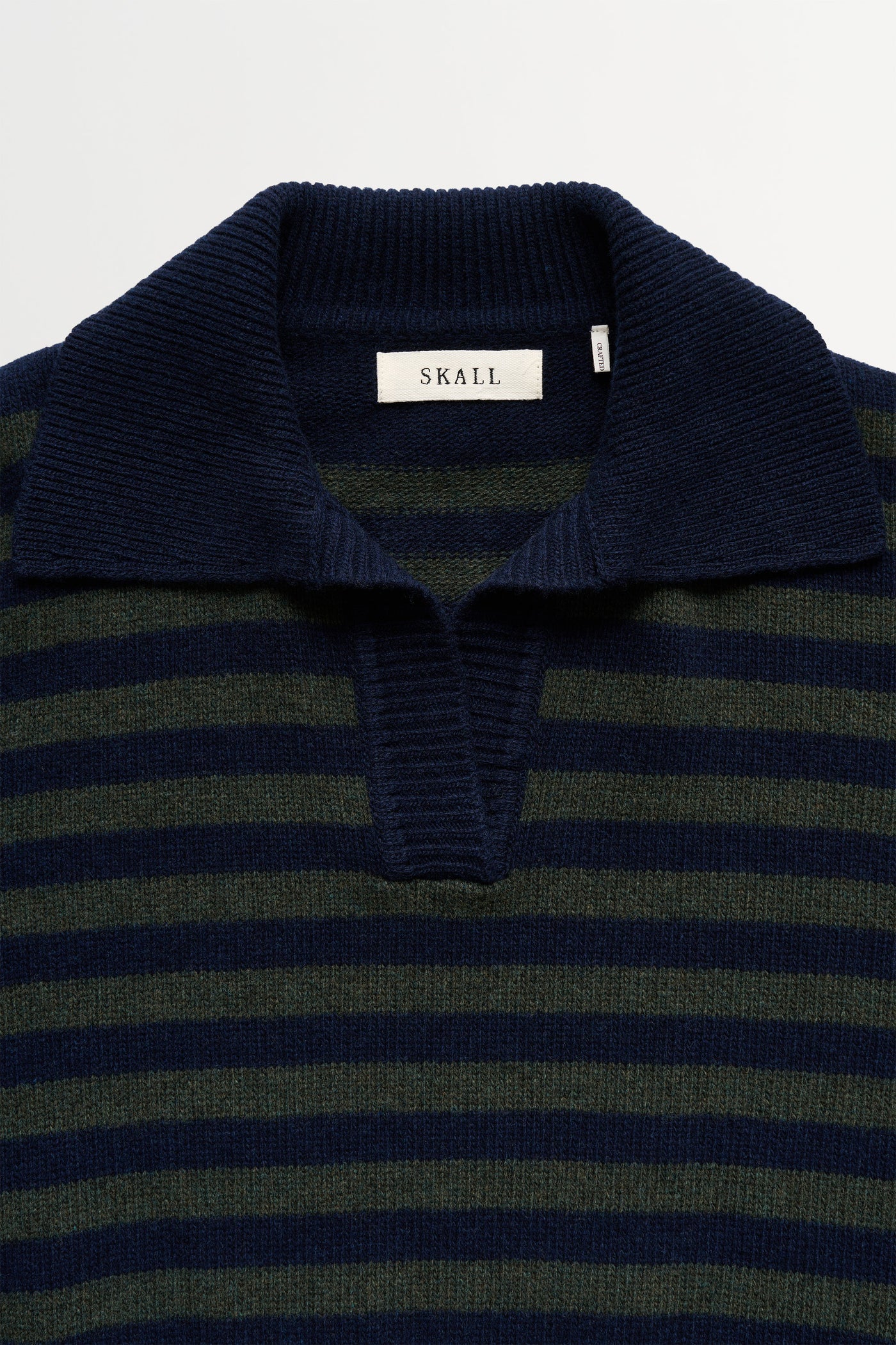 Skall Studio - Dean V-Neck Jumper, Navy/Dark Green Stripe