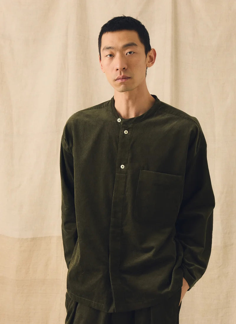 TOAST - Cord Grandad Collar Shirt, Tent Green