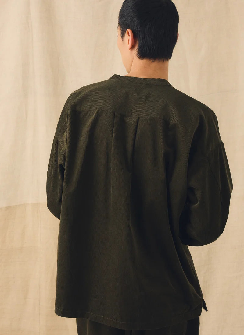 TOAST - Cord Grandad Collar Shirt, Tent Green