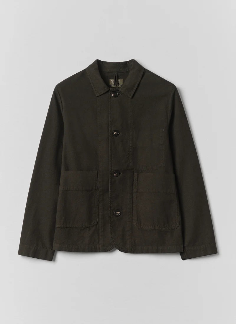 TOAST - Unstructured Overdyed Micro Houndstooth Jacket, Grey Olive