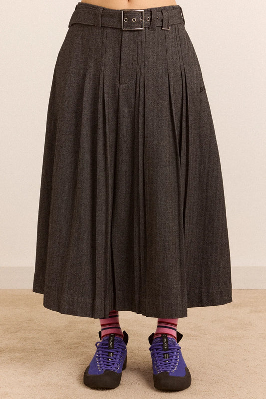 Damson Madder - Leisl Midi Pleated Skirt, Tailored Herringbone