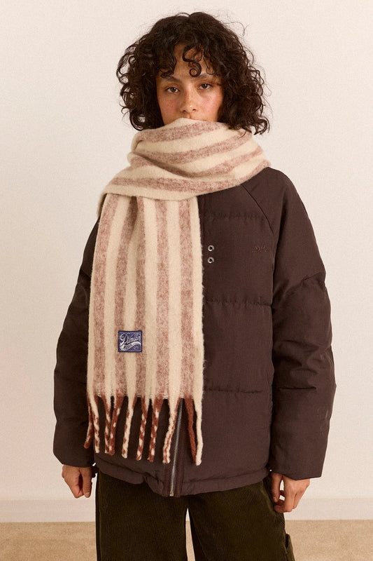 Damson Madder - Brushed Fluffy Scarf, Choc/Ecru Stripe