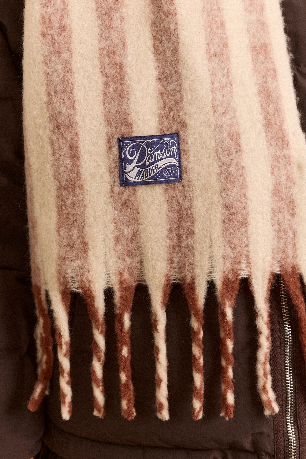 Damson Madder - Brushed Fluffy Scarf, Choc/Ecru Stripe