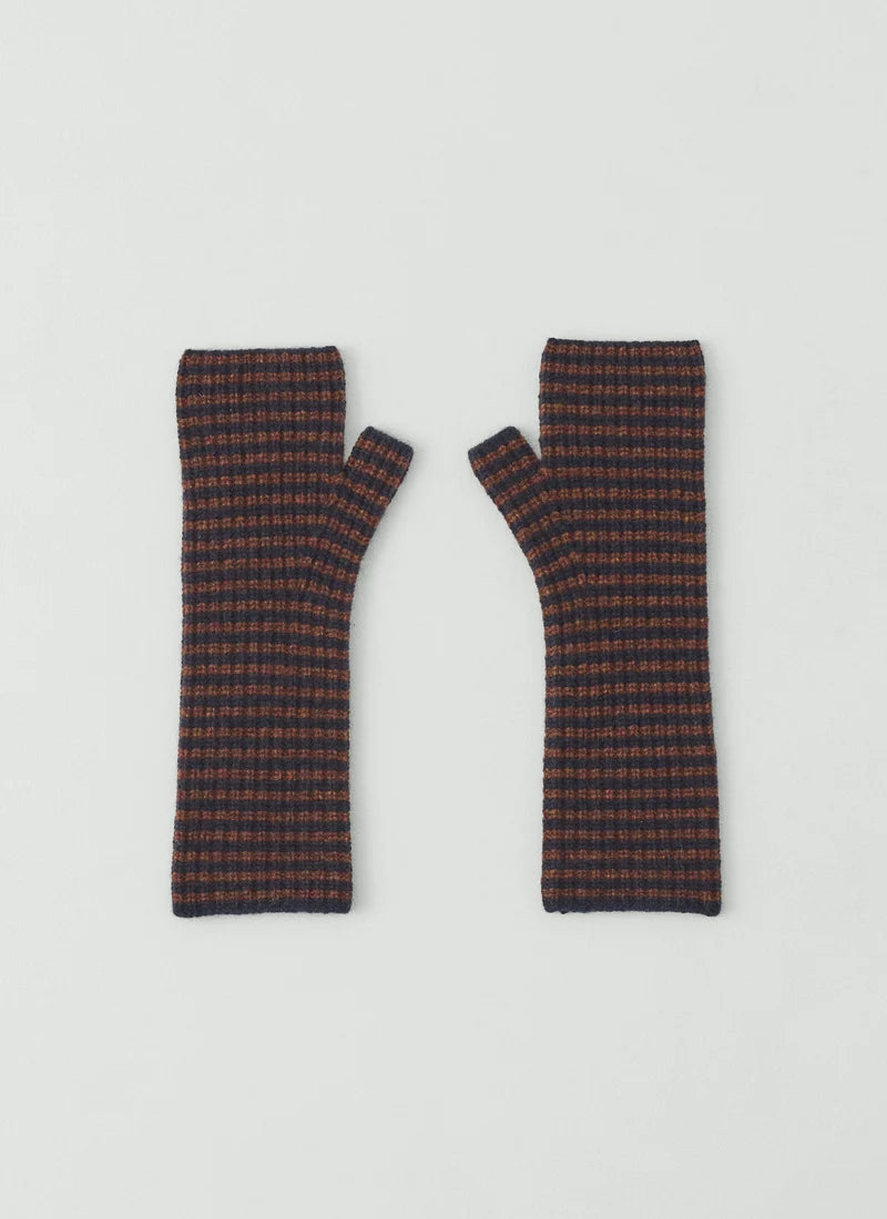 TOAST - Stripe Wool Cashmere Fingerless Gloves, Navy/Pecan