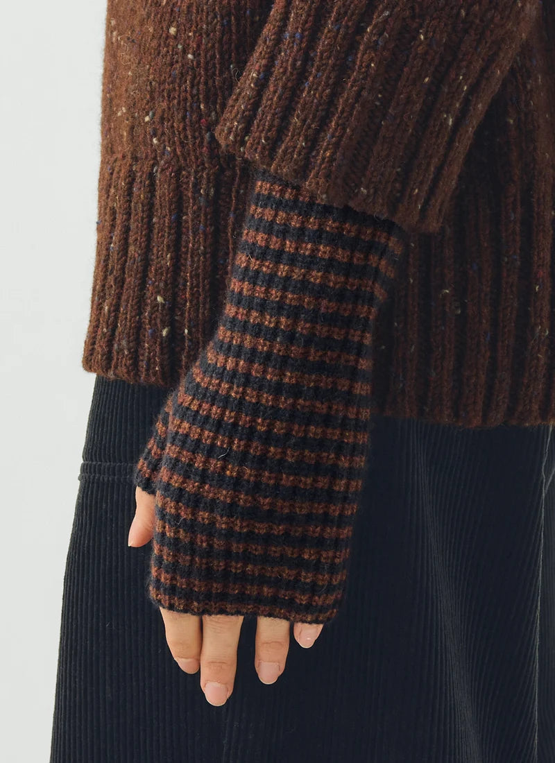 TOAST - Stripe Wool Cashmere Fingerless Gloves, Navy/Pecan