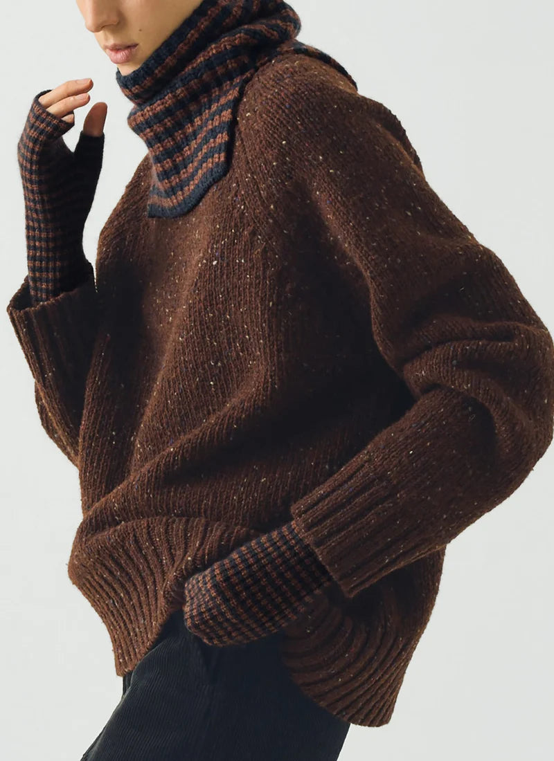 TOAST - Stripe Wool Cashmere Snood, Navy/Pecan