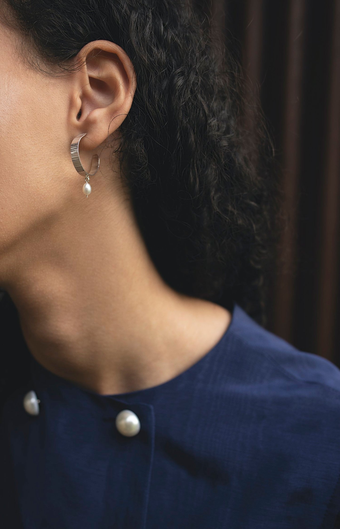 Olivia Taylor Inverse Pearl Hoops - Recycled Silver