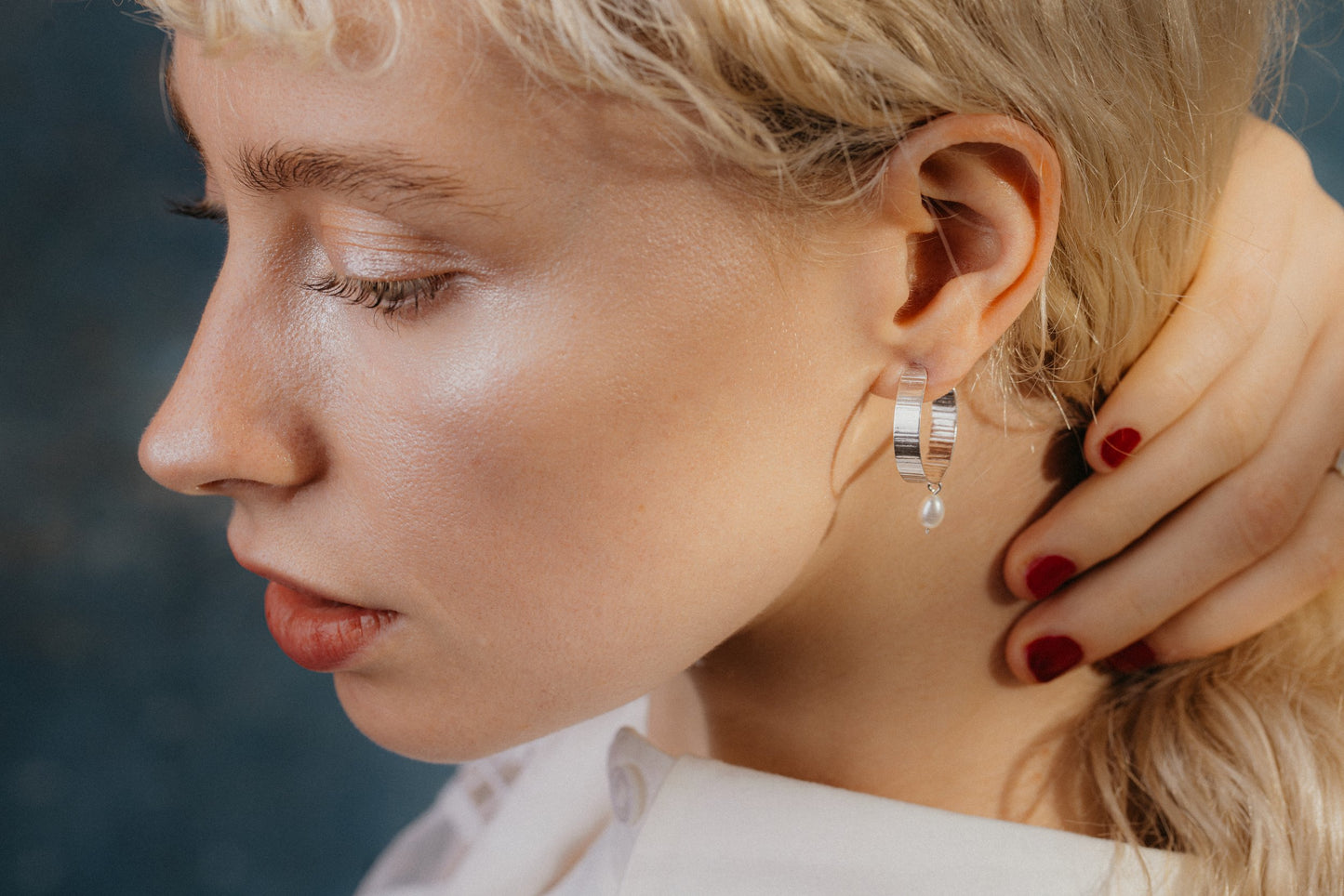 Olivia Taylor Inverse Pearl Hoops - Recycled Silver