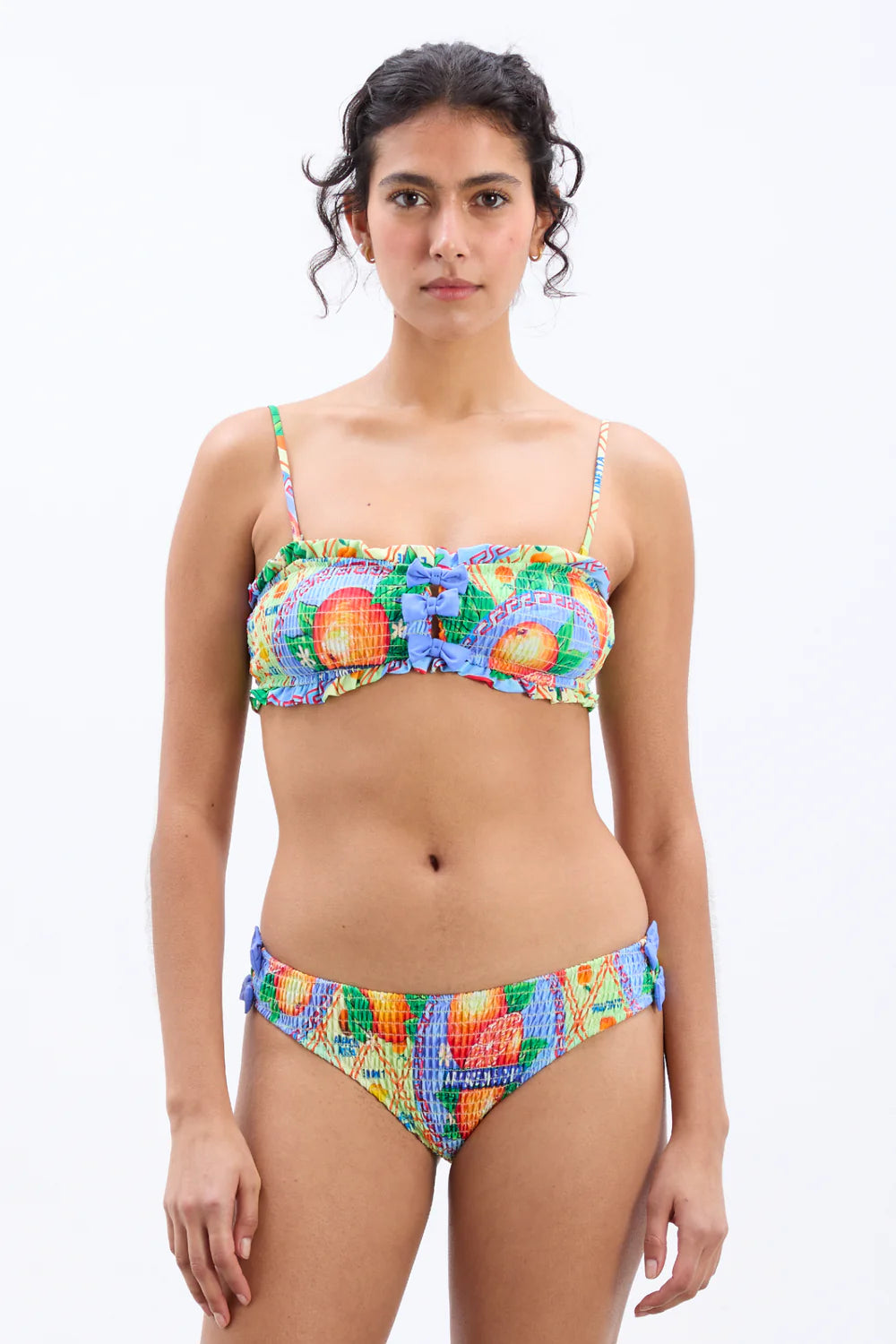 Damson Madder - Shirred Bow Bikini Bottoms - Orange Wrapper