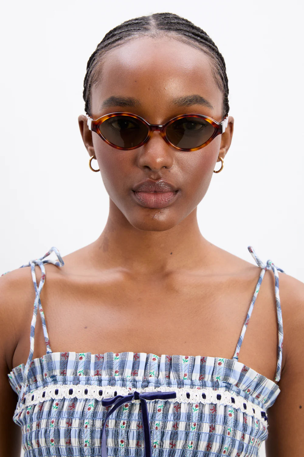 Damson Madder Slim Oval Sunglasses with Wavy Temple - Tort