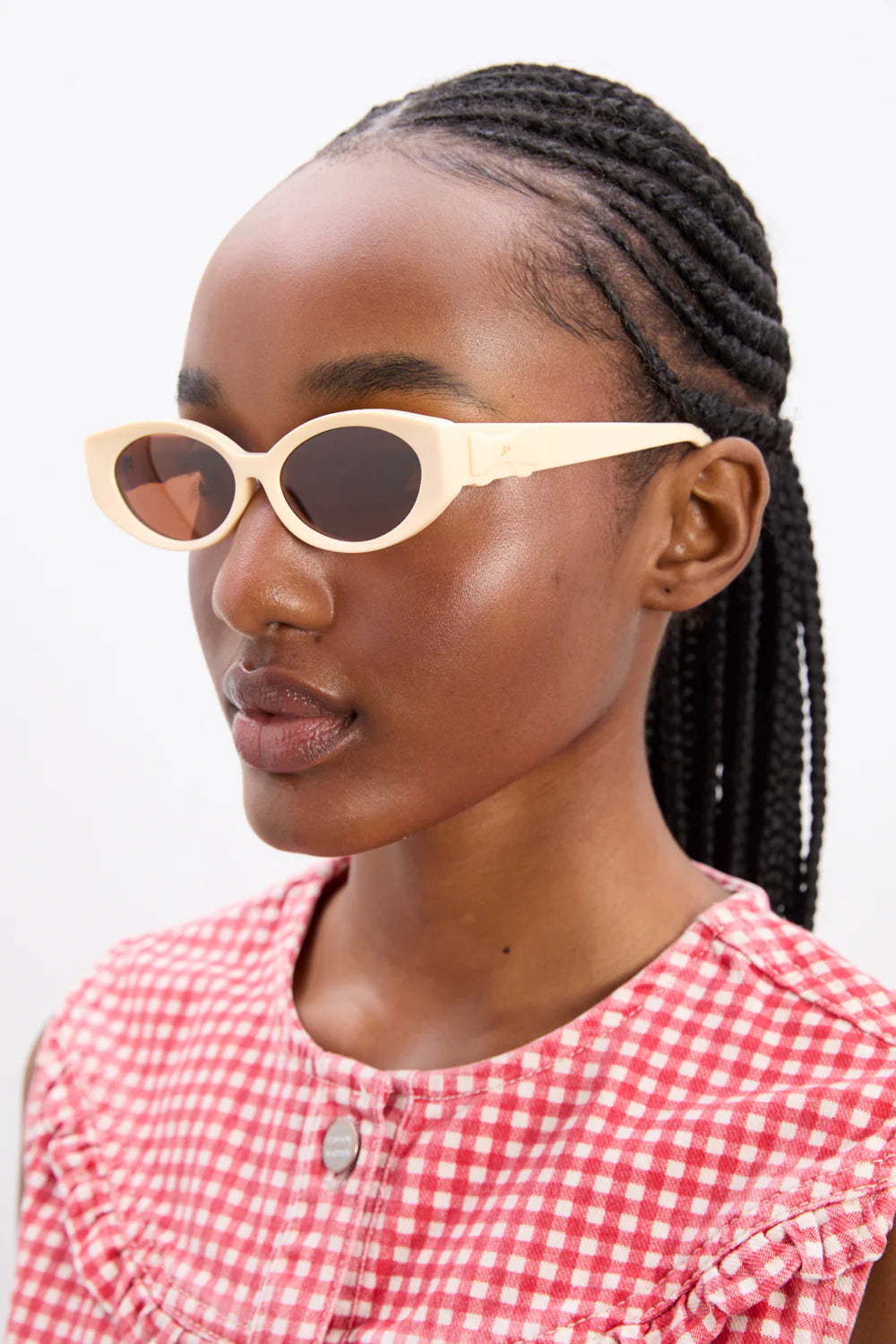 Damson Madder Catty Oval Sunglasses with Bow Detail - Bone